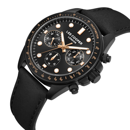 LEE COOPER LC08233.651 BLACK LEATHER BAND BLACK DIAL  FOR MEN