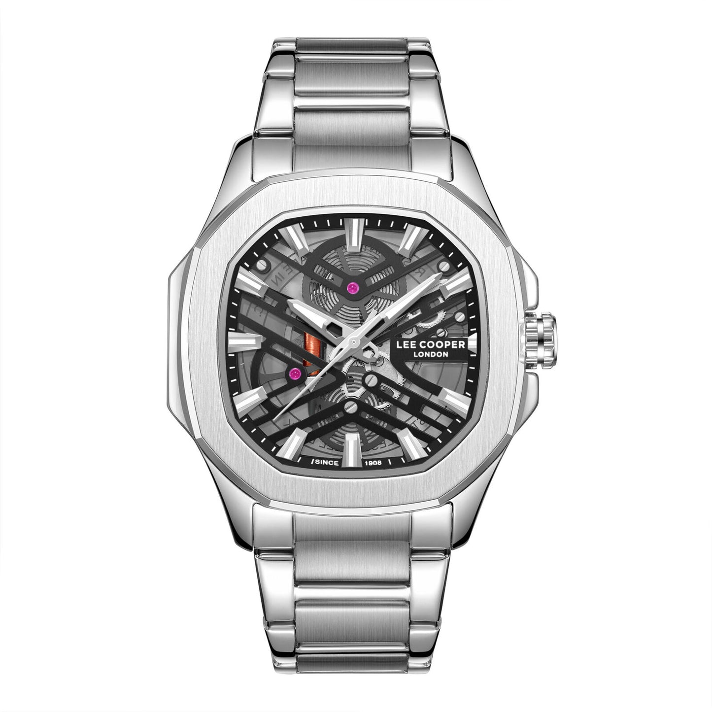 LEE COOPER LC08246.350 SILVER STEEL BAND BLACK DIAL  FOR MEN