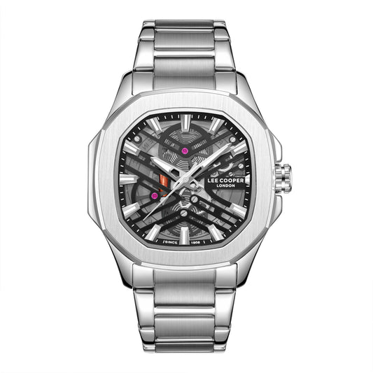 LEE COOPER LC08246.350 SILVER STEEL BAND BLACK DIAL  FOR MEN