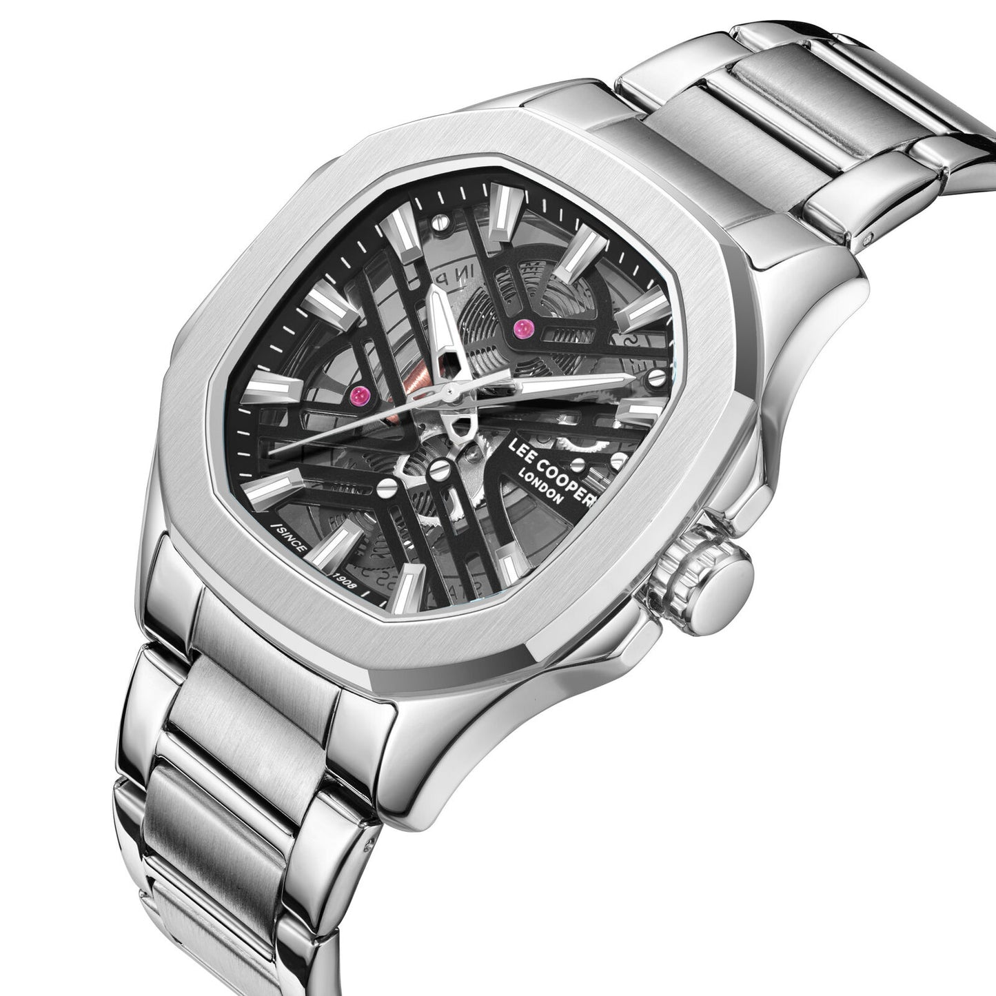 LEE COOPER LC08246.350 SILVER STEEL BAND BLACK DIAL  FOR MEN