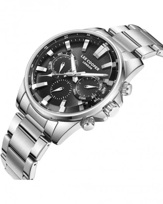 LEE COOPER LC08253.350 SILVER STEEL BAND BLACK DIAL  FOR MEN