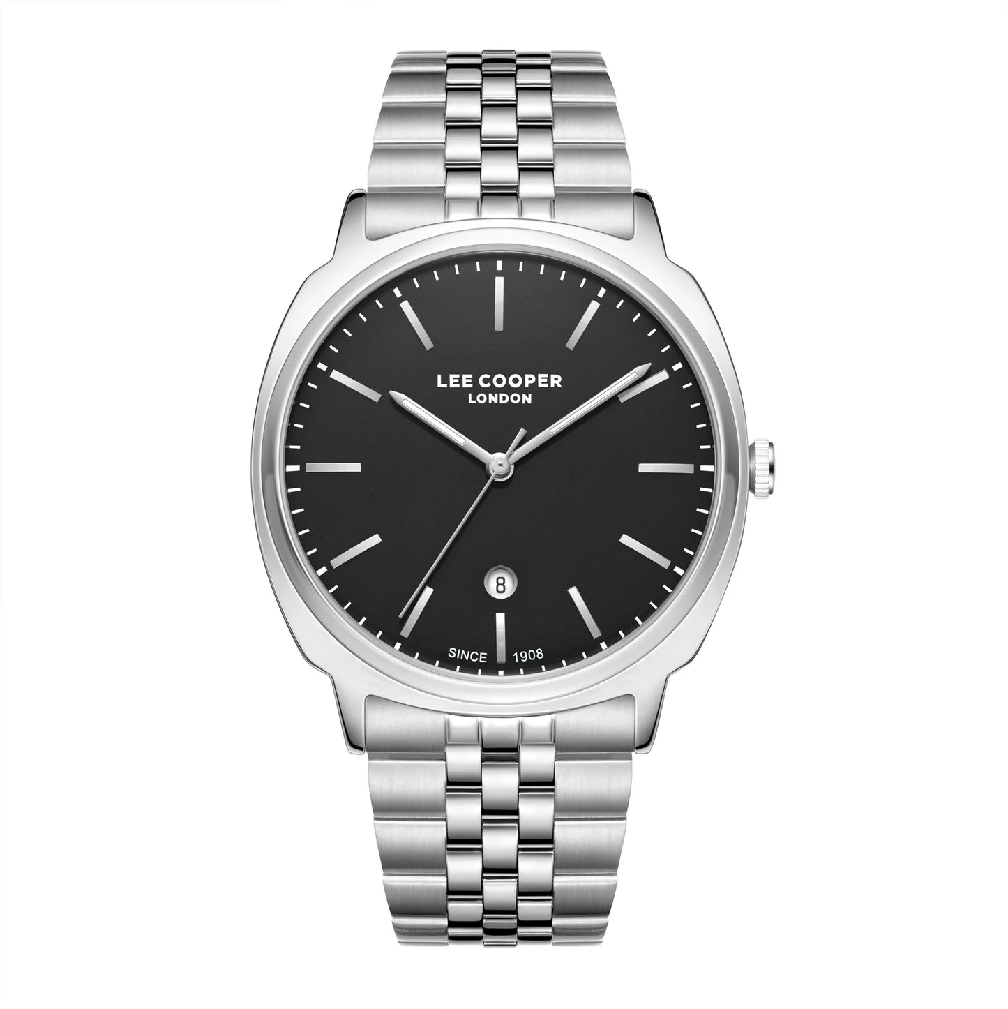 LEE COOPER LC08255.350 SILVER STEEL BAND BLACK DIAL  FOR MEN