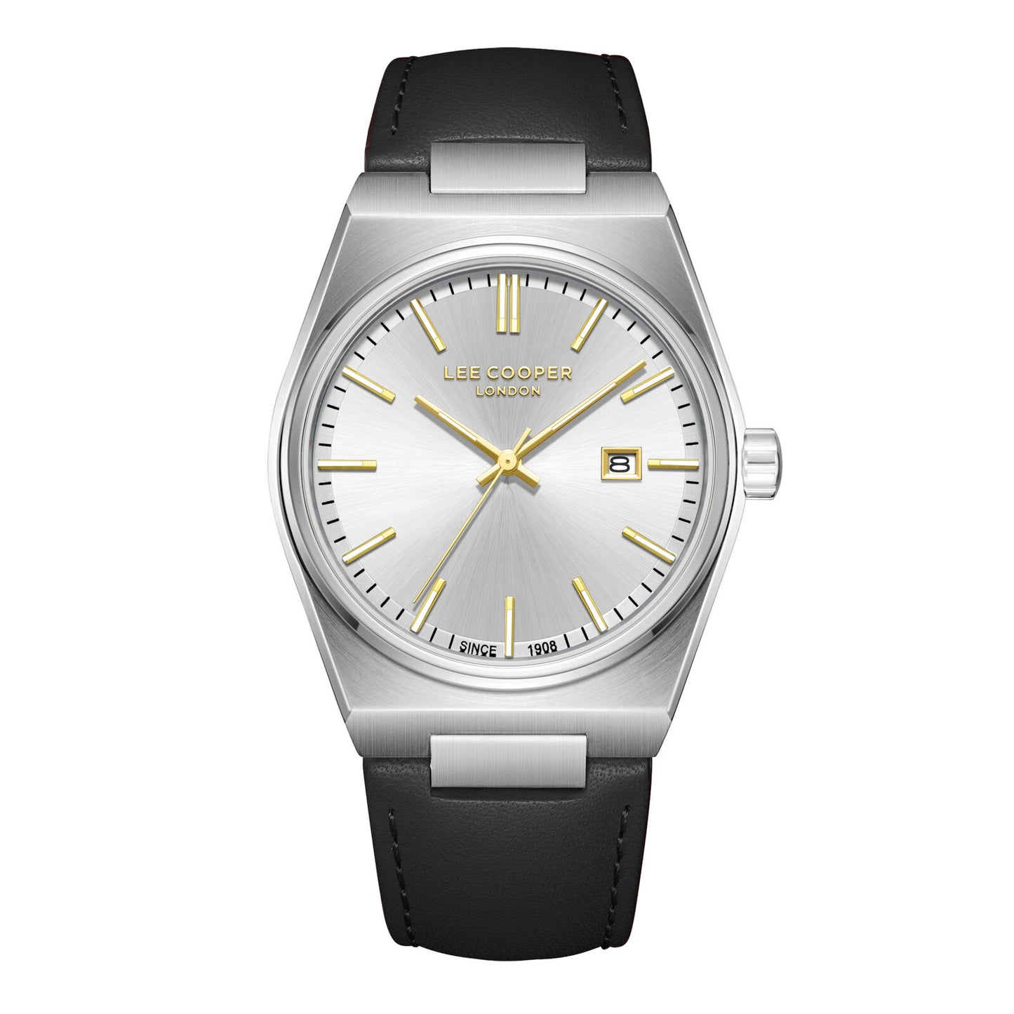 LEE COOPER LC08261.331 BLACK LEATHER BAND SILVER DIAL  FOR MEN
