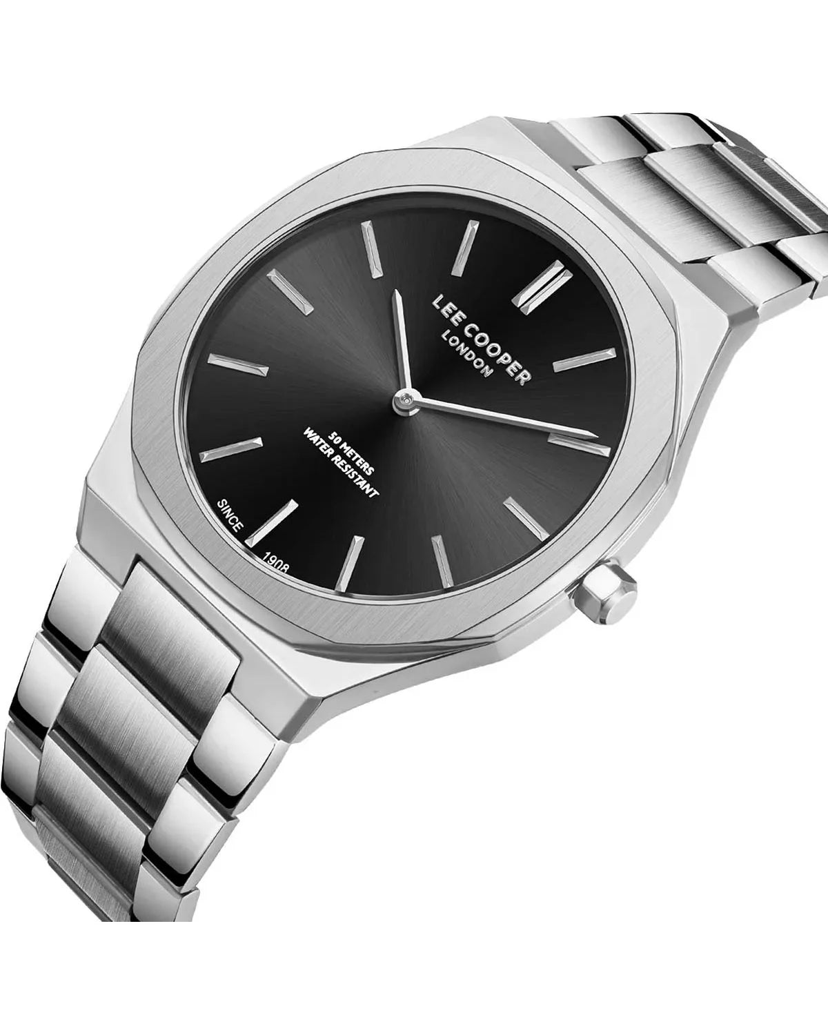 LEE COOPER LC08275.350 SILVER STEEL BAND BLACK DIAL  FOR MEN