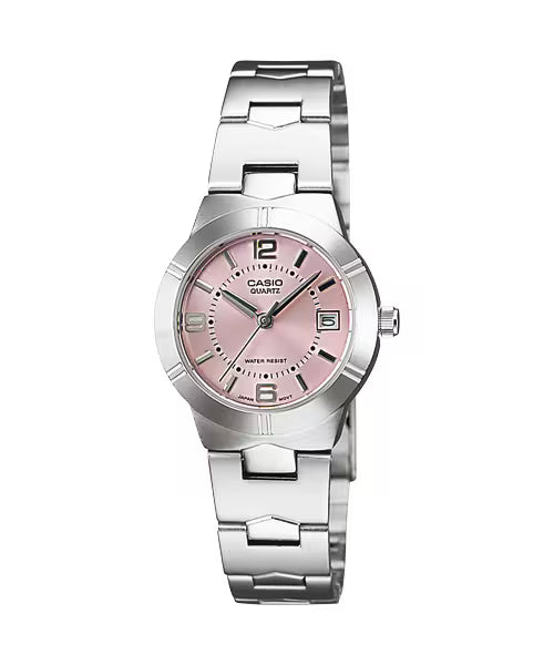 CASIO  LTP-1241D-4A SILVER STEEL BAND PINK DIAL  FOR WOMEN