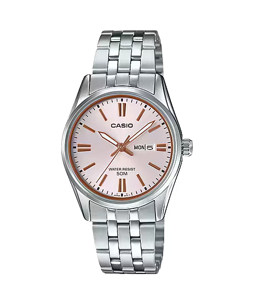 CASIO  LTP-1335D-4A SILVER STEEL BAND PINK DIAL  FOR WOMEN