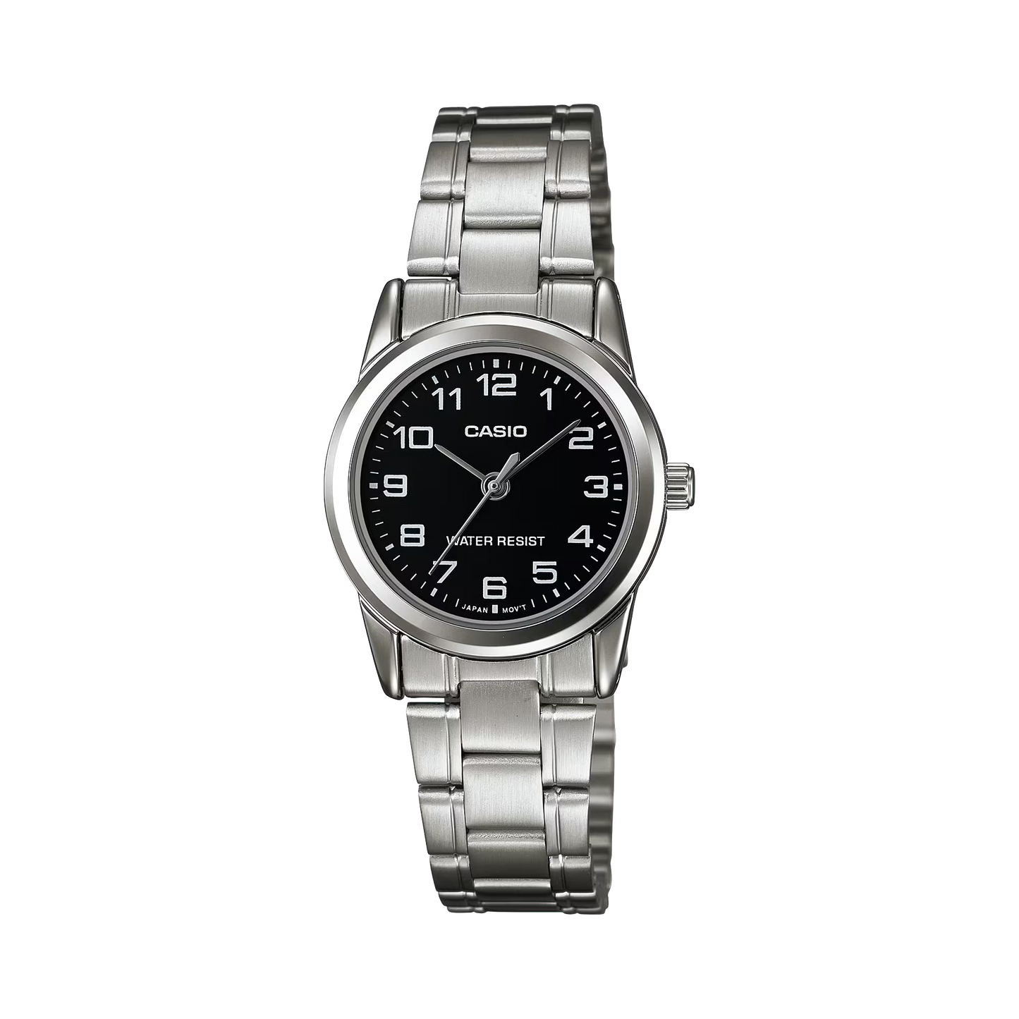 CASIO  LTP-V001D-1B SILVER STEEL BAND BLACK DIAL  FOR WOMEN