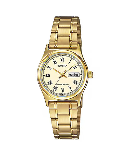 CASIO  LTP-V006G-9B GOLDEN STEEL BAND GOLDEN DIAL  FOR WOMEN