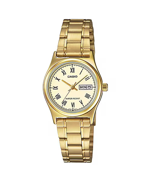 CASIO  LTP-V006G-9B GOLDEN STEEL BAND GOLDEN DIAL  FOR WOMEN