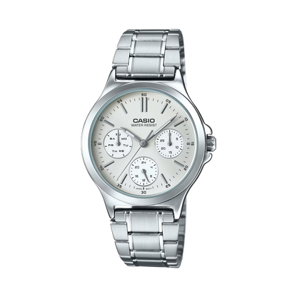 CASIO  LTP-V300D-7A SILVER STEEL BAND SILVER DIAL  FOR WOMEN