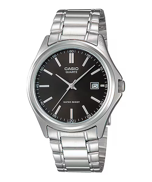CASIO  MTP-1183A-1A SILVER STEEL BAND BLACK DIAL  FOR MEN