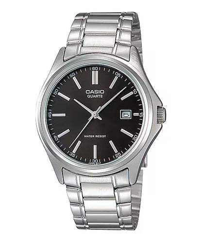 CASIO  MTP-1183A-1A SILVER STEEL BAND BLACK DIAL  FOR MEN