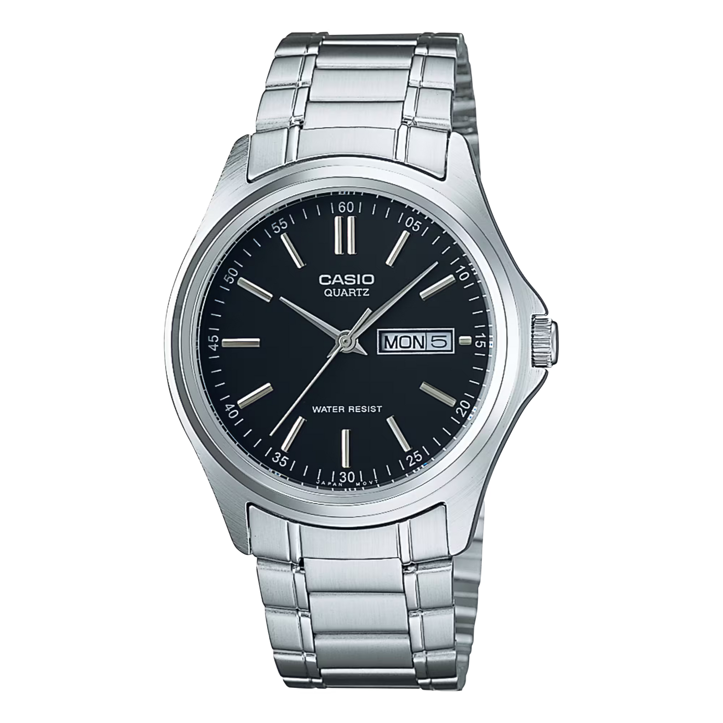CASIO  MTP-1239D-1A SILVER STEEL BAND BLACK DIAL  FOR MEN