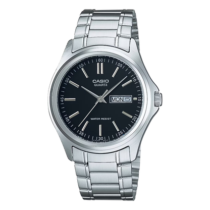 CASIO  MTP-1239D-1A SILVER STEEL BAND BLACK DIAL  FOR MEN