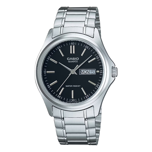 CASIO  MTP-1239D-1A SILVER STEEL BAND BLACK DIAL  FOR MEN