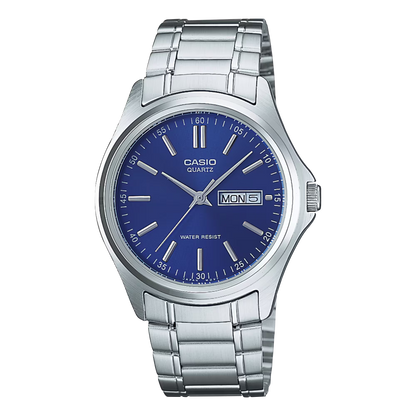 CASIO  MTP-1239D-2A SILVER STEEL BAND NAVY BLUE DIAL  FOR MEN