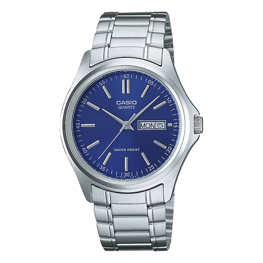 CASIO  MTP-1239D-2A SILVER STEEL BAND NAVY BLUE DIAL  FOR MEN
