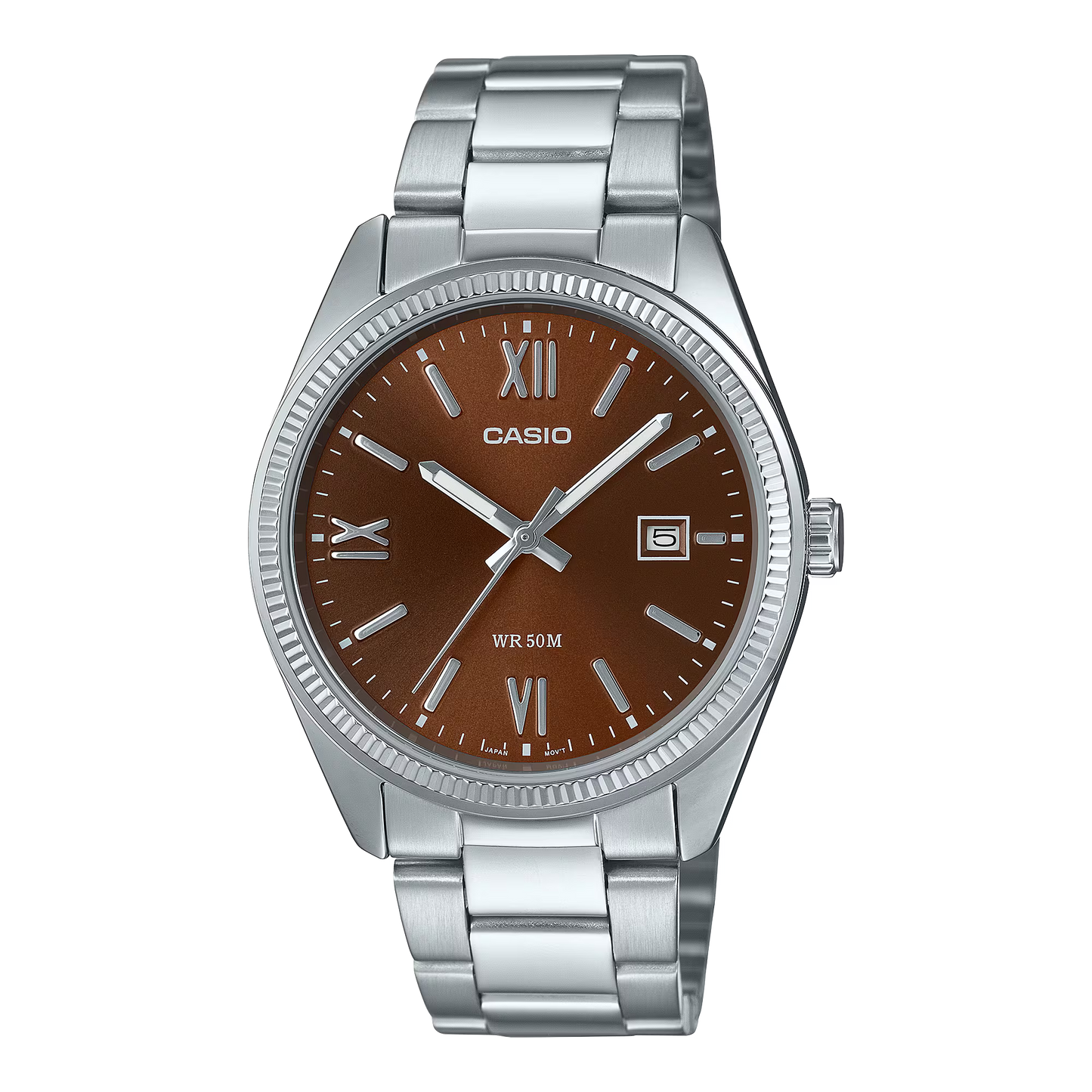 CASIO  MTP-1302DD-5A SILVER STEEL BAND BROWN DIAL  FOR MEN