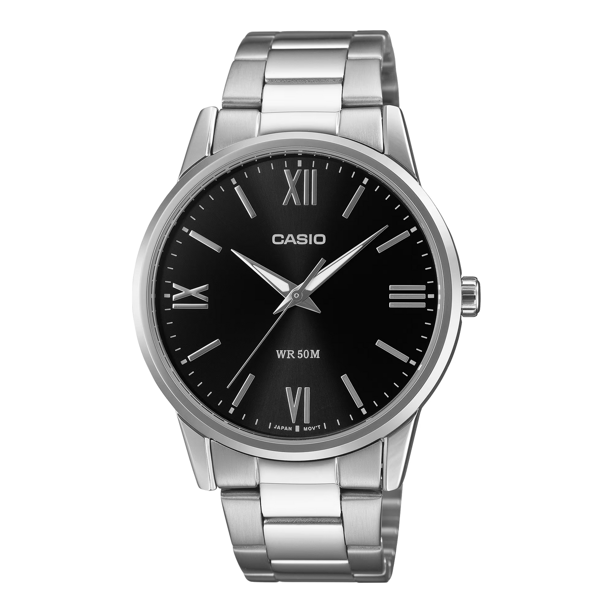 CASIO  MTP-1303DD-1A SILVER STEEL BAND BLACK DIAL  FOR MEN