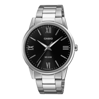 CASIO  MTP-1303DD-1A SILVER STEEL BAND BLACK DIAL  FOR MEN