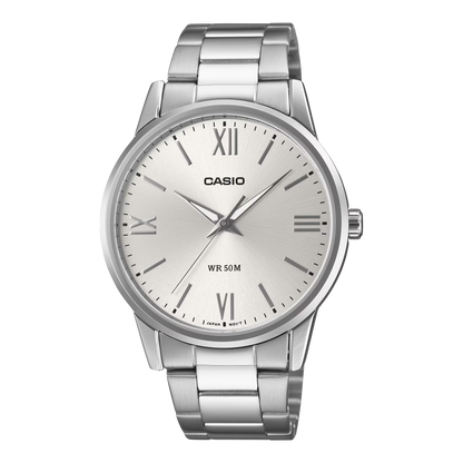 CASIO  MTP-1303DD-7A SILVER STEEL BAND SILVER DIAL  FOR MEN
