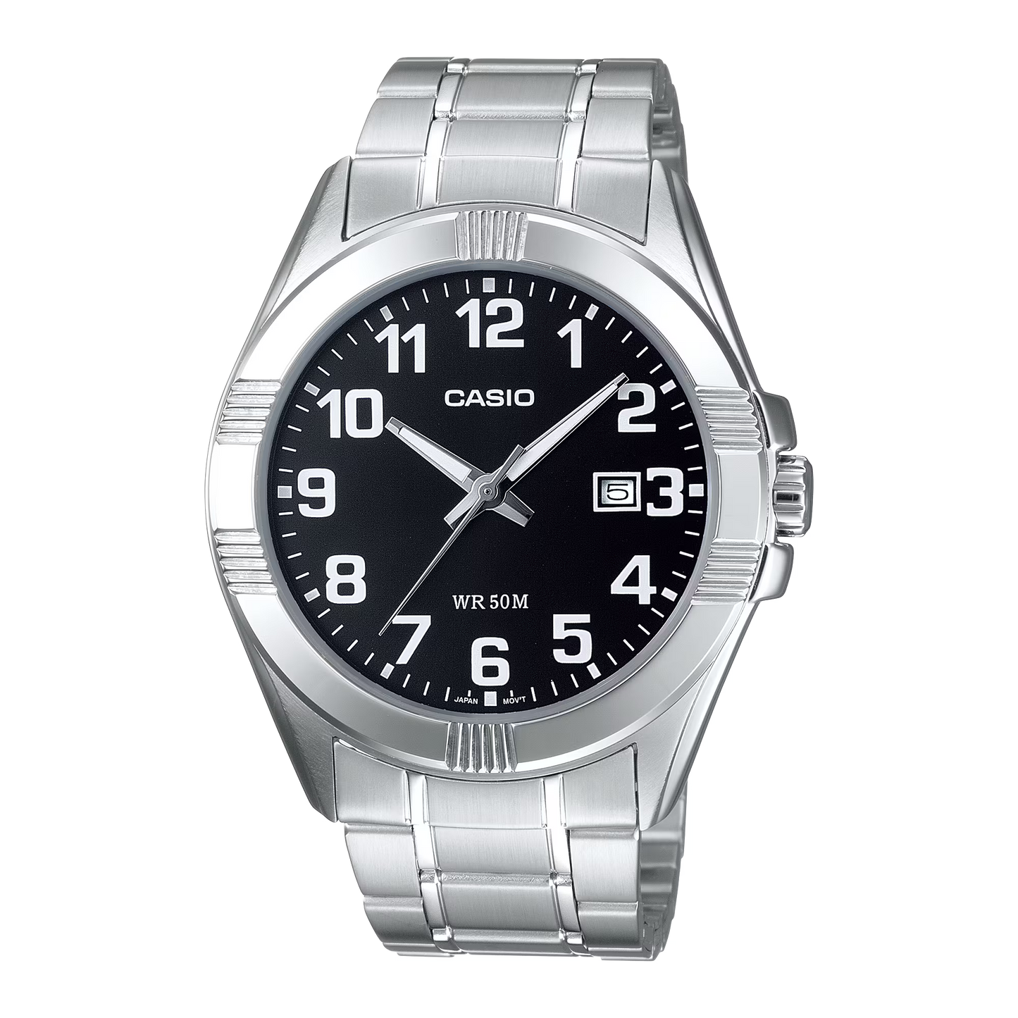 CASIO  MTP-1308D-1B SILVER STEEL BAND BLACK DIAL  FOR MEN