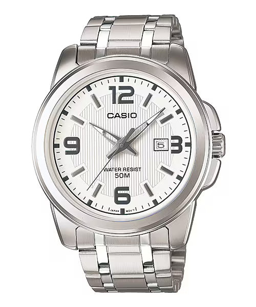 CASIO  MTP-1314D-7A SILVER STEEL BAND WHITE DIAL  FOR MEN