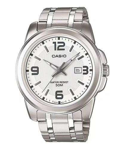 CASIO  MTP-1314D-7A SILVER STEEL BAND WHITE DIAL  FOR MEN