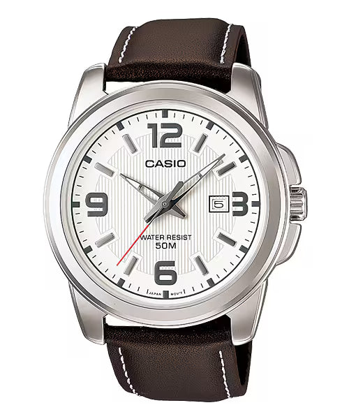 CASIO  MTP-1314L-7A BROWN LEATHER BAND WHITE DIAL  FOR MEN
