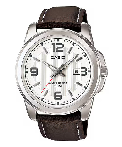 CASIO  MTP-1314L-7A BROWN LEATHER BAND WHITE DIAL  FOR MEN