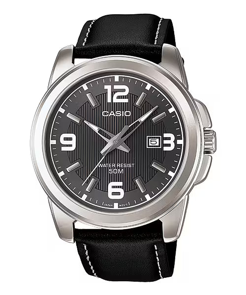CASIO  MTP-1314L-8A BLACK LEATHER BAND BLACK DIAL  FOR MEN