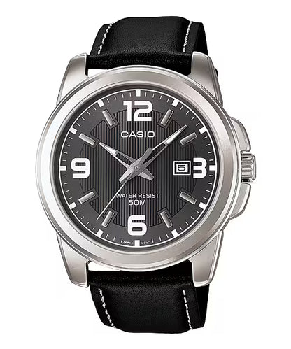 CASIO  MTP-1314L-8A BLACK LEATHER BAND BLACK DIAL  FOR MEN