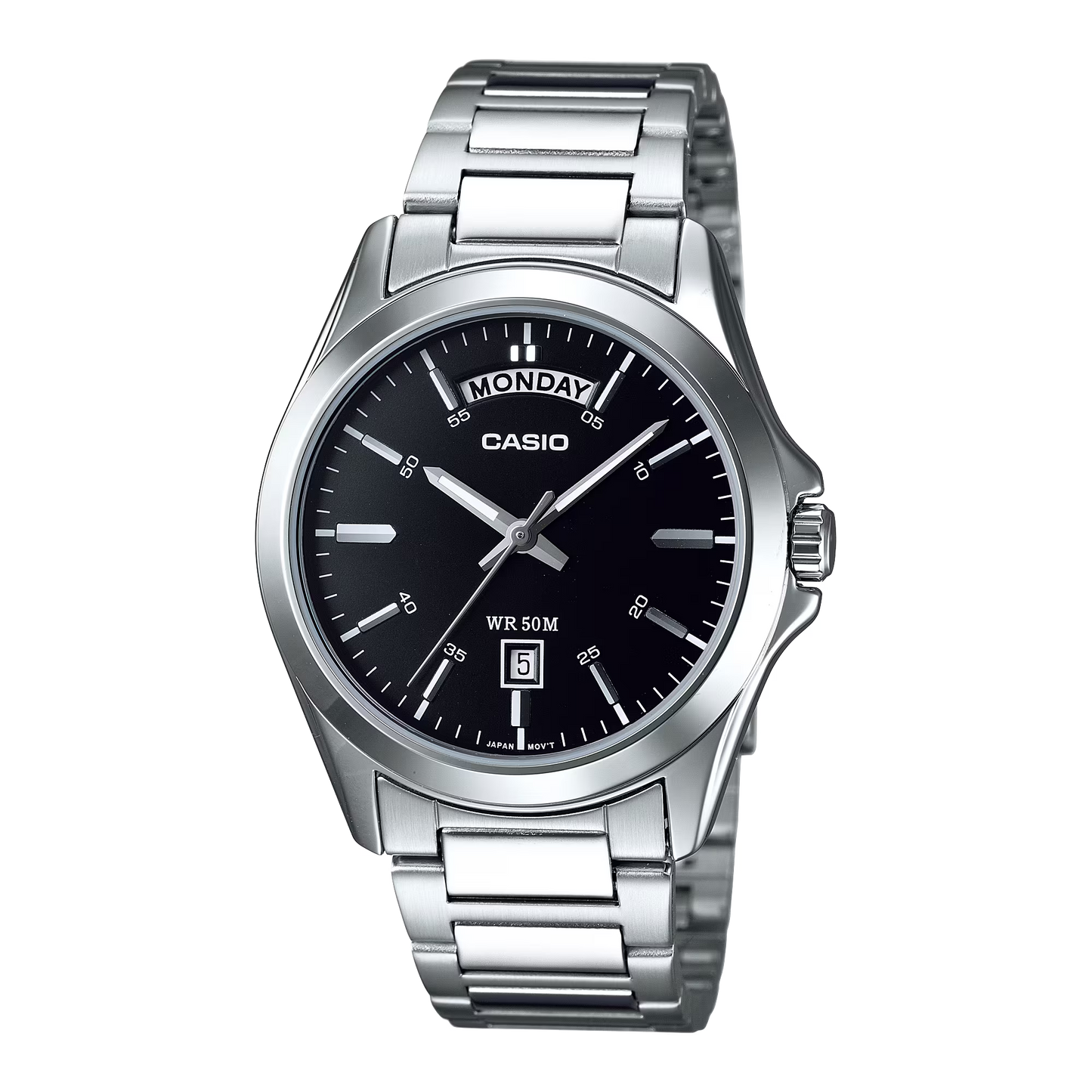 CASIO  MTP-1370D-1A1 SILVER STEEL BAND BLACK DIAL  FOR MEN