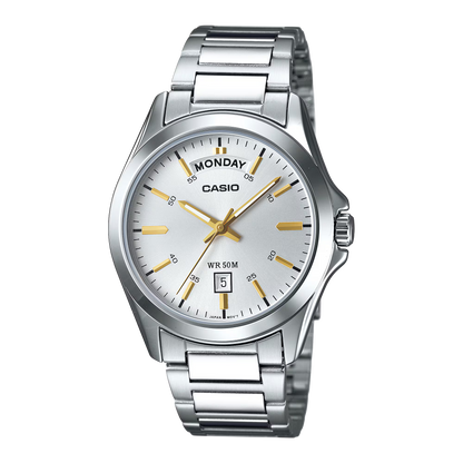 CASIO  MTP-1370D-7A2 SILVER STEEL BAND SILVER DIAL  FOR MEN