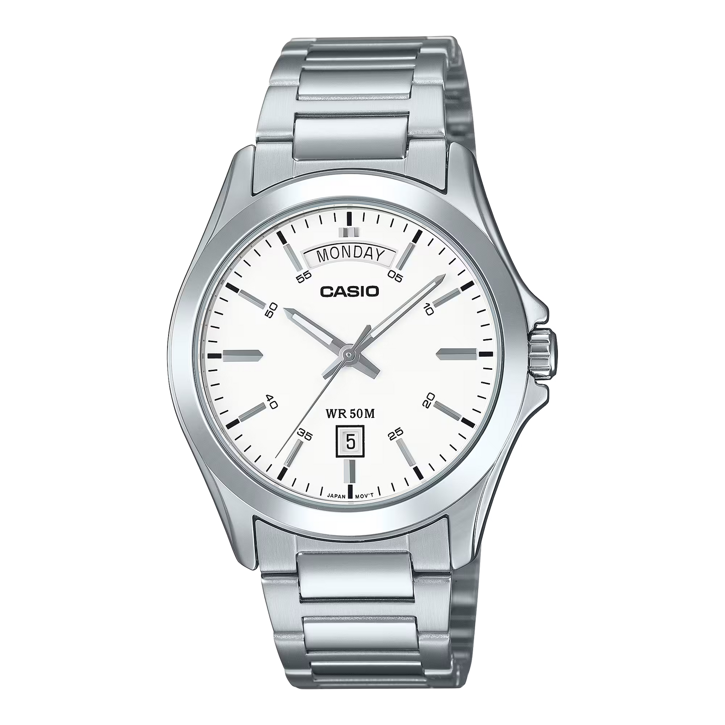 CASIO  MTP-1370D-7A3 SILVER STEEL BAND WHITE DIAL  FOR MEN