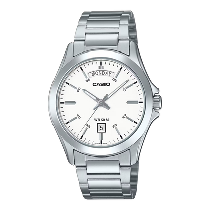CASIO  MTP-1370D-7A3 SILVER STEEL BAND WHITE DIAL  FOR MEN