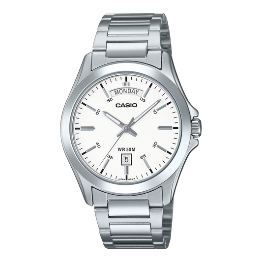 CASIO  MTP-1370D-7A3 SILVER STEEL BAND WHITE DIAL  FOR MEN
