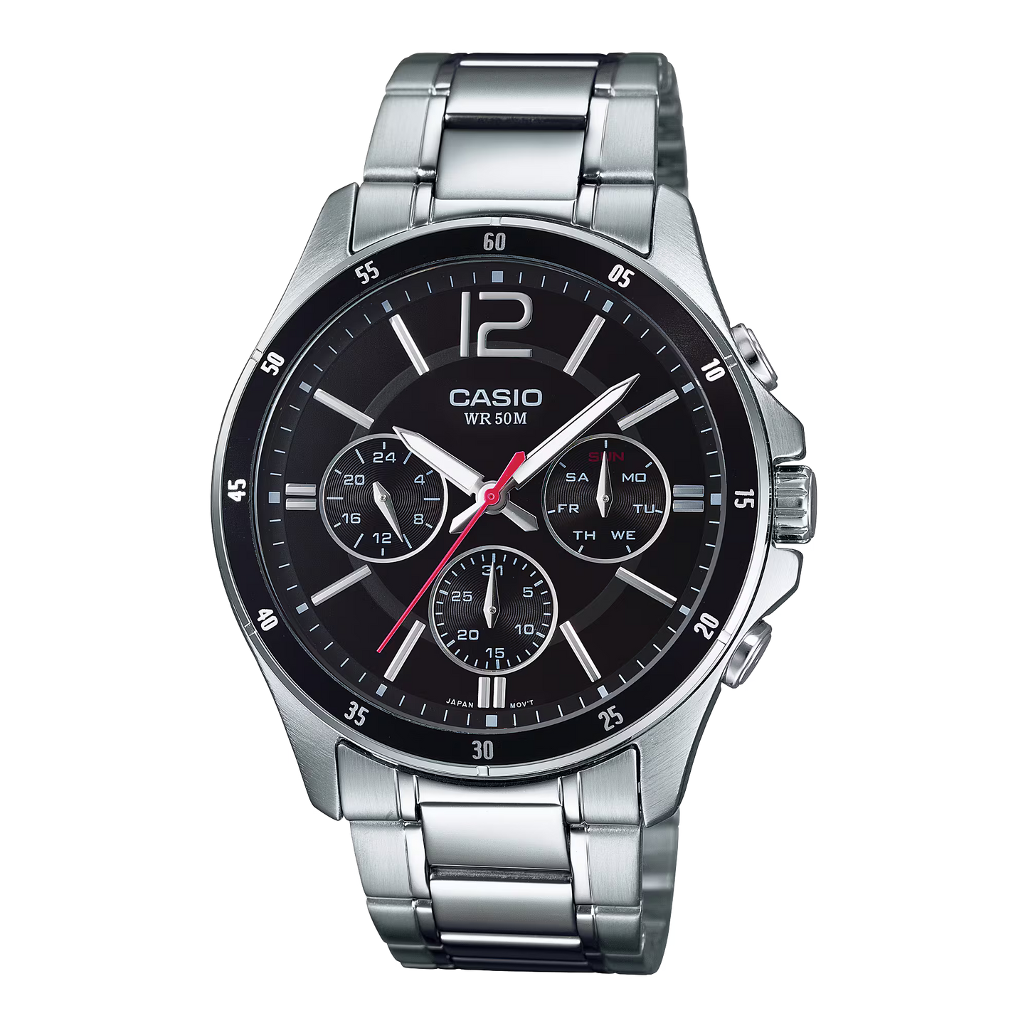 CASIO  MTP-1374D-1A SILVER STEEL BAND BLACK DIAL  FOR MEN