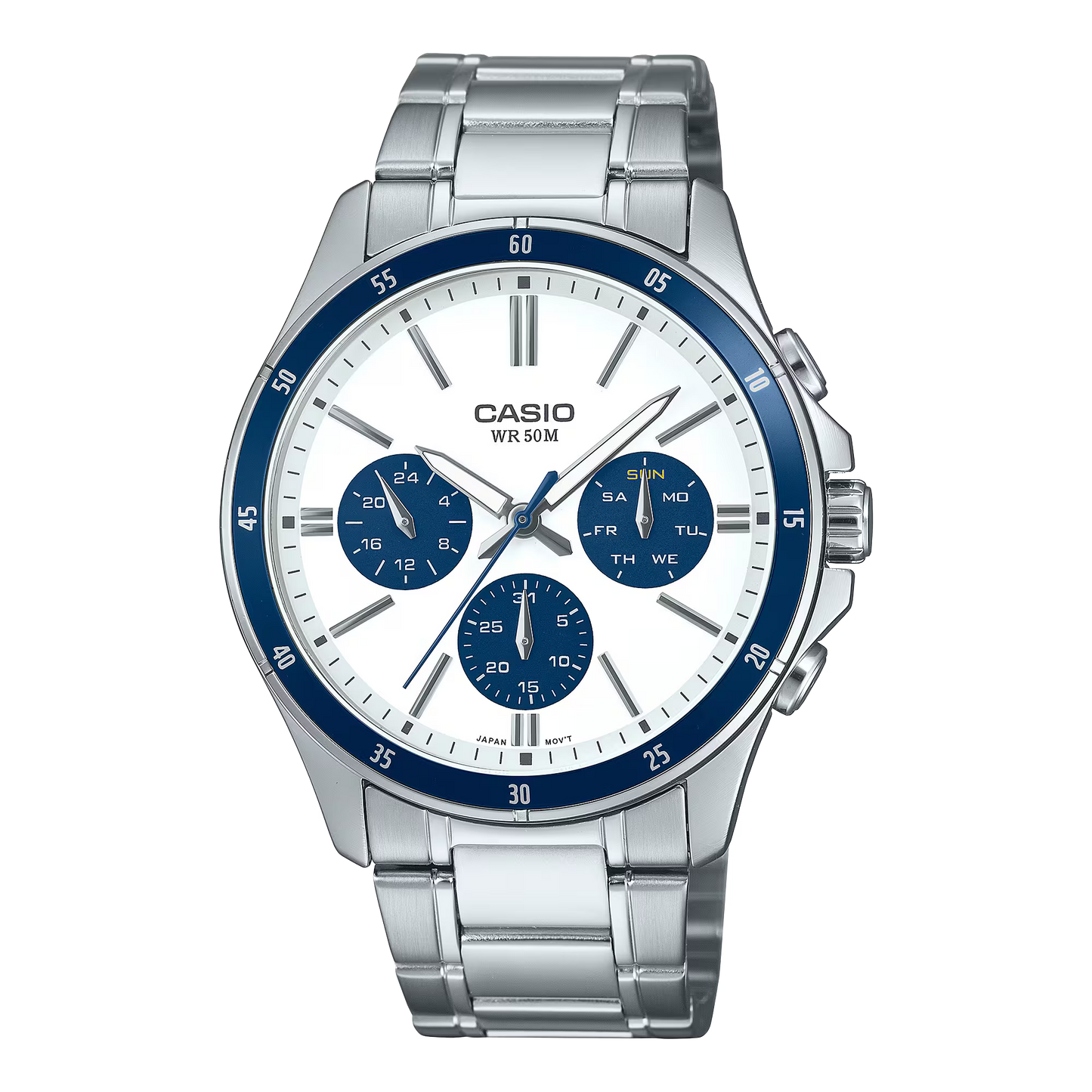 CASIO  MTP-1374D-7A2 SILVER STEEL BAND WHITE DIAL  FOR MEN