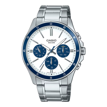 CASIO  MTP-1374D-7A2 SILVER STEEL BAND WHITE DIAL  FOR MEN