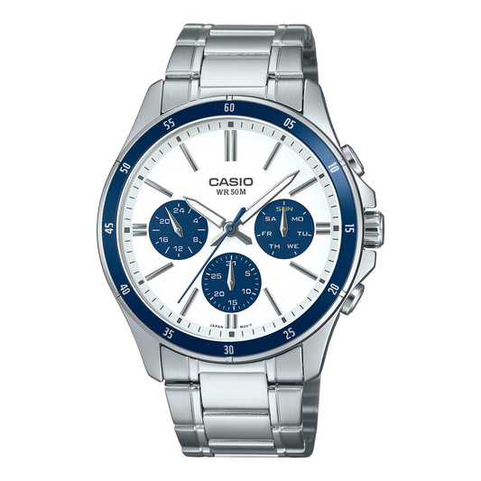 CASIO  MTP-1374D-7A2 SILVER STEEL BAND WHITE DIAL  FOR MEN
