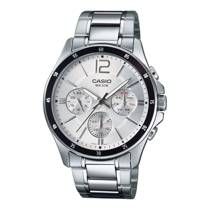 CASIO  MTP-1374D-7A SILVER STEEL BAND SILVER DIAL  FOR MEN