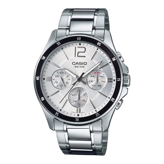 CASIO  MTP-1374D-7A SILVER STEEL BAND SILVER DIAL  FOR MEN