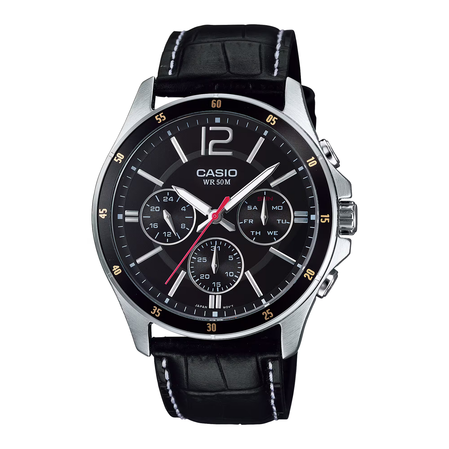 CASIO  MTP-1374L-1A BLACK LEATHER BAND BLACK DIAL  FOR MEN