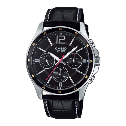 CASIO  MTP-1374L-1A BLACK LEATHER BAND BLACK DIAL  FOR MEN
