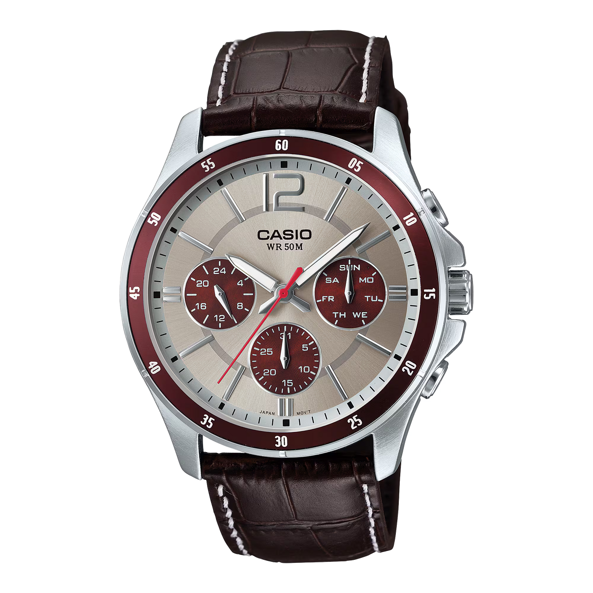 CASIO  MTP-1374L-7A1 BROWN LEATHER BAND BEIGE DIAL  FOR MEN