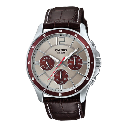 CASIO  MTP-1374L-7A1 BROWN LEATHER BAND BEIGE DIAL  FOR MEN