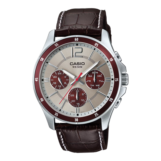 CASIO  MTP-1374L-7A1 BROWN LEATHER BAND BEIGE DIAL  FOR MEN