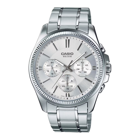 CASIO  MTP-1375D-7A SILVER STEEL BAND SILVER DIAL  FOR MEN