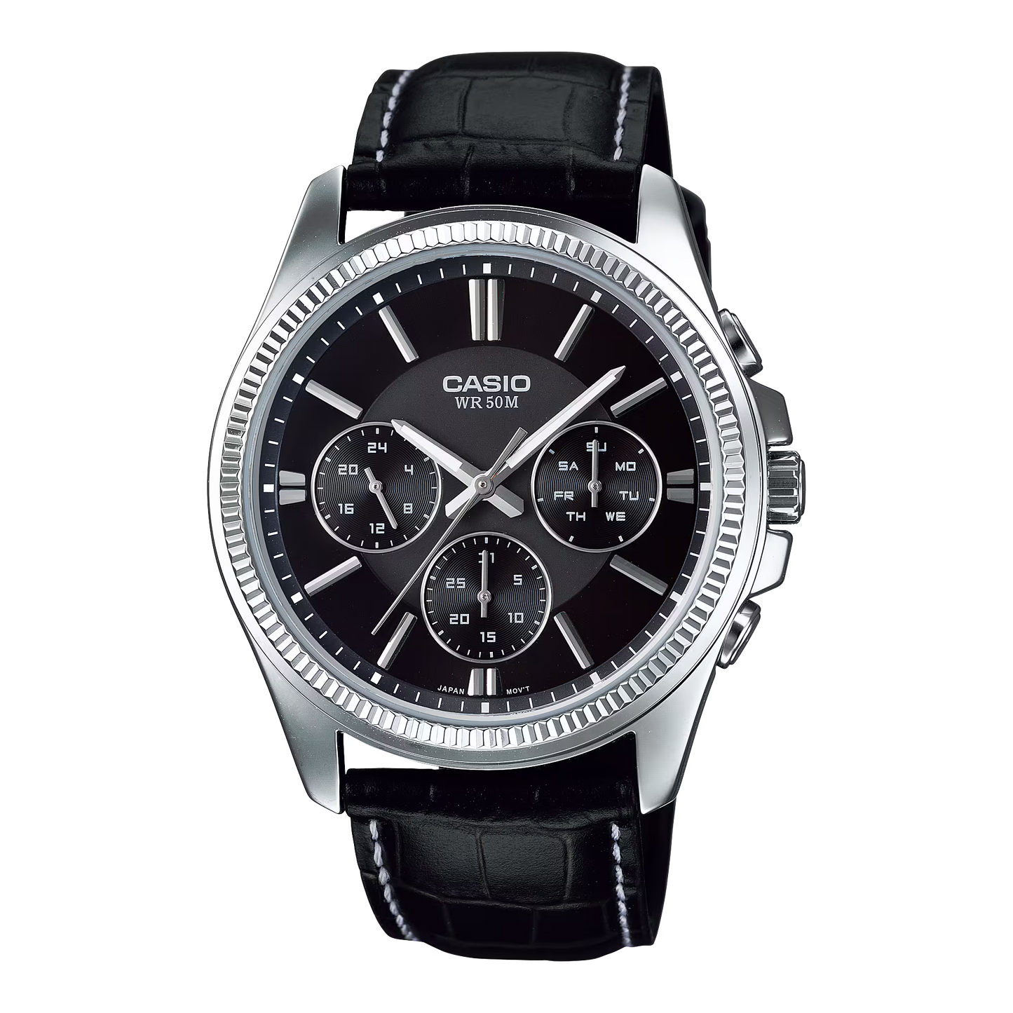 CASIO  MTP-1375L-1A BLACK LEATHER BAND BLACK DIAL  FOR MEN